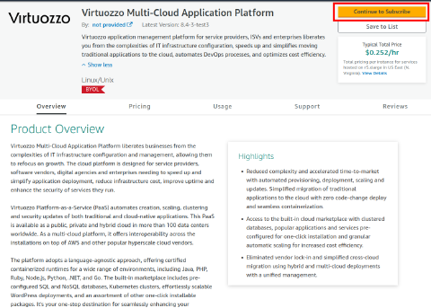 Virtuozzo multi-cloud AWS
