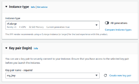 instance type and key pair