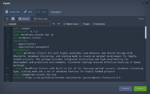 import dialog window
