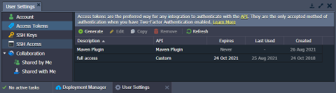 access tokens user settings