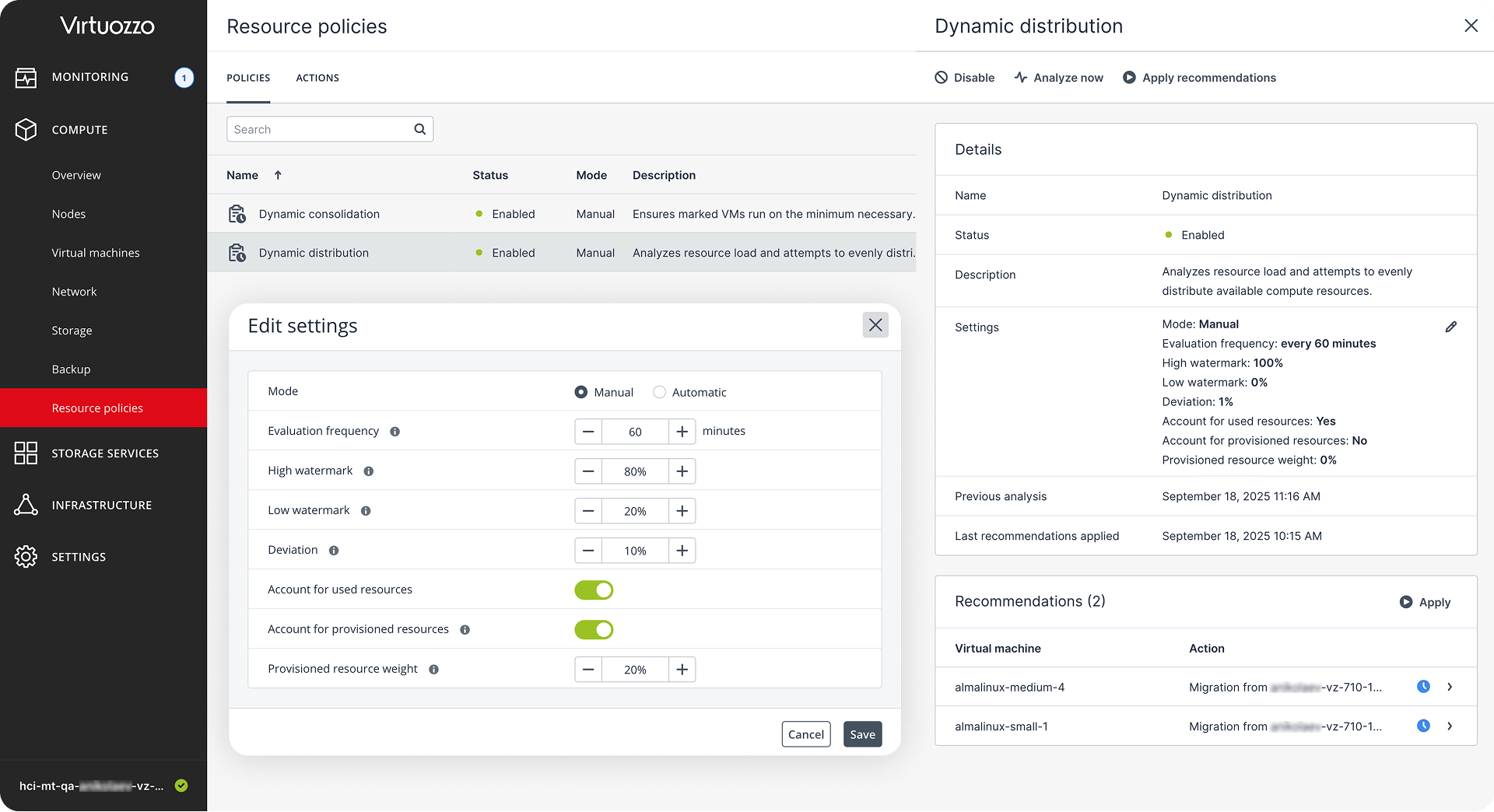 Automated Resource Balancing with Live Migration