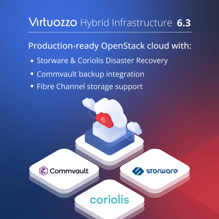 Seamless Integration with Commvault, Storware and Coriolis: Virtuozzo Hybrid Infrastructure 6.3